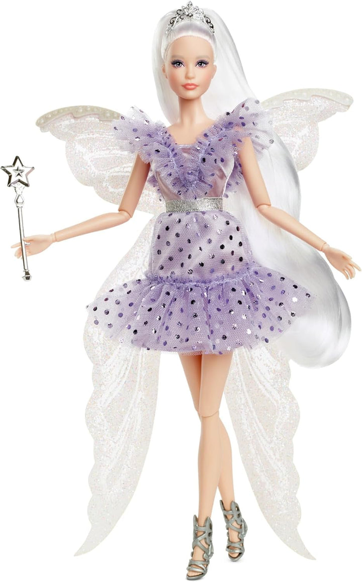 Barbie Signature Tooth Fairy Doll, păpușă de colecție cu aripi de zână, baghetă magică și pungă de monede, cadou pentru copii 6+, JCW43 Papusi Naty Shop