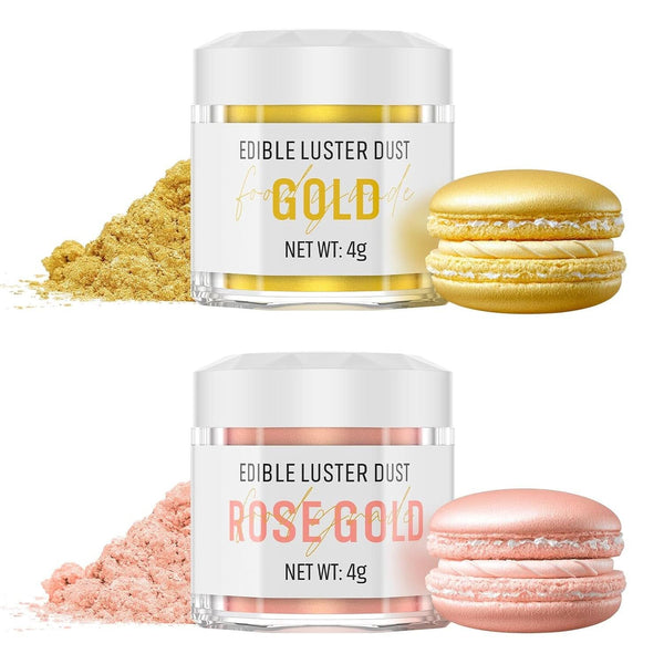 Glitter (sclipici) comestibil, pudra, set 2 culori, diverse nuante, 2 x 4 grame Coloranti Alimentari Naty Shop Auriu + Roz