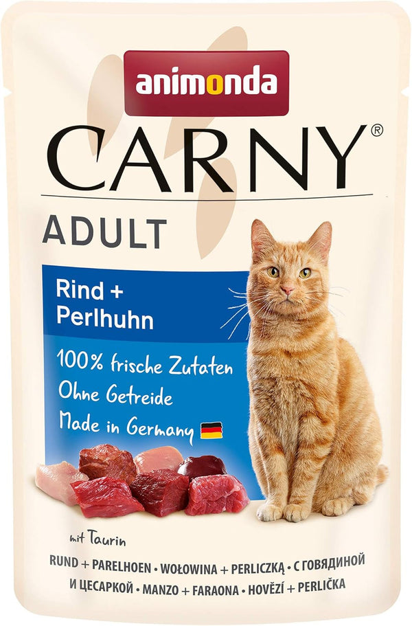 Animonda Carny hrană umedă pentru pisici vită + bibilică, 12 pungi porție (12 X 85G), hrană umedă pentru pisici fără cereale, fără zahăr, cu ingrediente din carne proaspătă