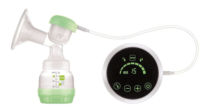 Pompă de sân 2 în 1 electrică și manuală MAM, îndepărtare directă din biberon sau recipient de conservare, stimulare și îndepărtare, afișaj digital Accesorii Hrana si Alaptare Bebe Naty Shop