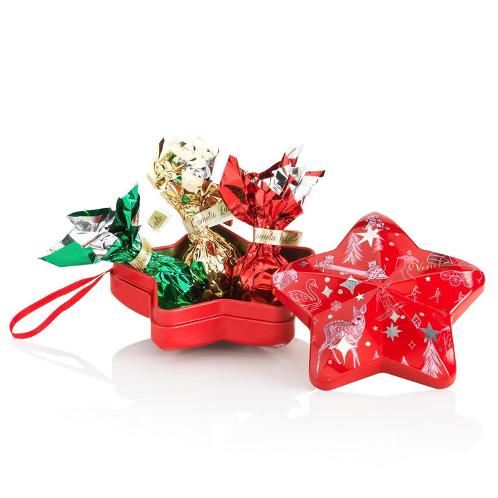 Venchi, Colecție de Crăciun - cutie cadou rotundă cu ciocolată asortată, 86 grame Bomboane de Ciocolata Naty Shop Cutie metalica in forma de stea