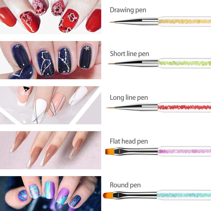 Sularpek 5 Stück Nagel Pinsel, Nageldesign Pinsel, Dotting Tool, Nail Art Liner Pinsel, Nagelverlängerung Gelpinsel, Nagelbürste Für Punktierungen, Zeichnen, Für DIY Nail Art Design