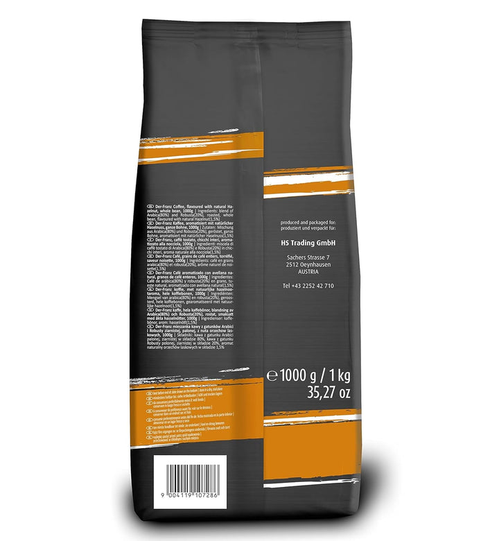 Cafea Der-Franz, amestec de Arabica și Robusta, prăjită, boabe întregi aromate cu alune naturale UTZ Cafea Naty Shop