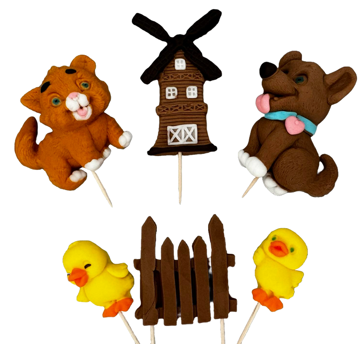 Set 6 decoratiuni comestibile din zahar, Ferma Decoratiuni din Pasta de Zahar Naty Shop