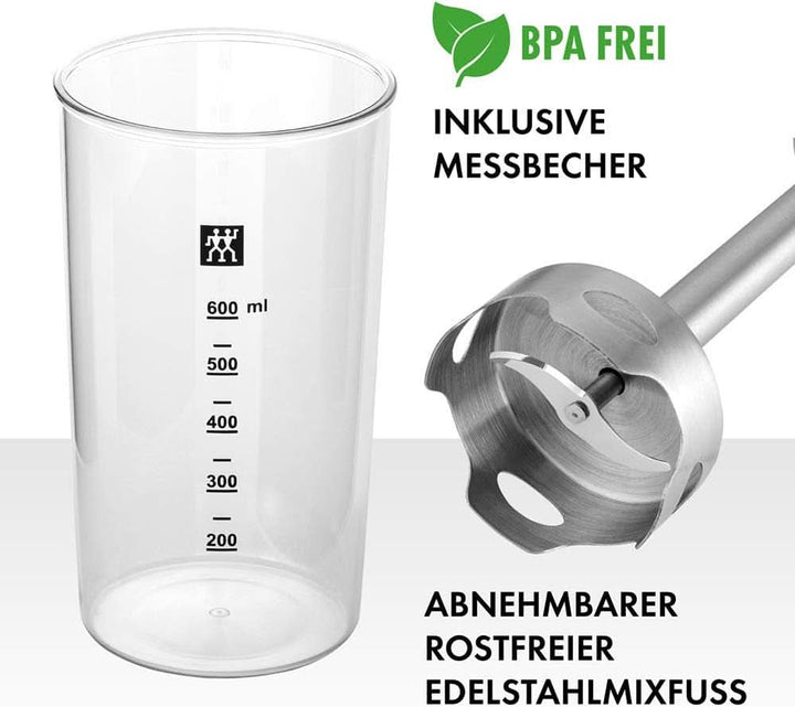 ZWILLING Stabmixer, Inkl. 600 Messbecher, 550 Watt, 18/8 Stainless Steel, Edelstahl/Schwarz Mama si Copilul Naty Shop