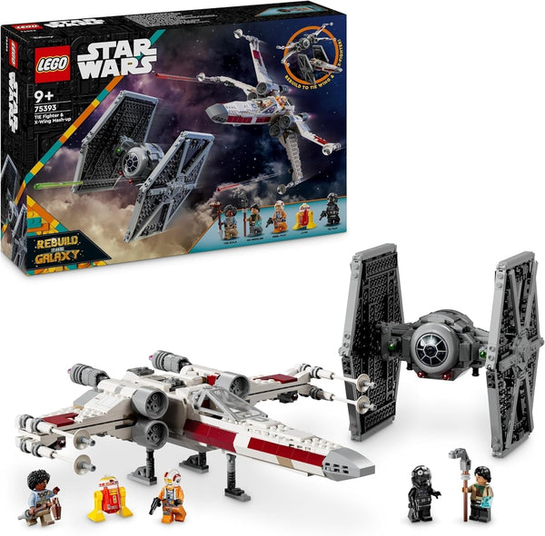 LEGO Star Wars TIE Fighter & X-Wing Mashup, jucărie construibilă Starfighter, idee de cadou pentru copii, nave stelare personalizabile, cadou pentru băieți, fete și toți fanii 75393 Seturi de constructie Besuche den LEGO-Store Titlu implicit
