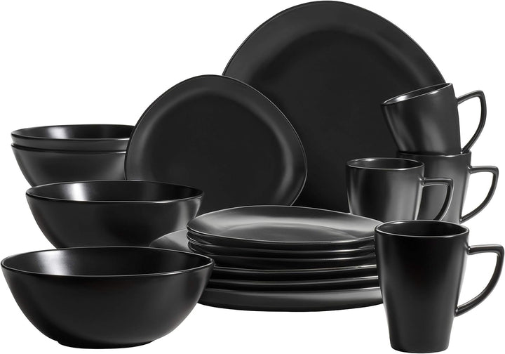 MÄSER 931730 Serie Glendale, Geschirr Set Für 4 Personen in Moderner Asymmetrischer Nierenform, 16-Teiliges Kombiservice in Seidenmattem Schwarz, Steinzeug Seturi vesela masa Naty Shop Default Title