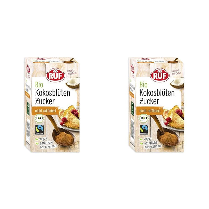 RUF Organic Coconut Blossom Sugar, îndulcitor natural, gust de caramel, 250 grame Indulcitori Naty Shop 2 x 250 grame Zahăr din flori de nucă de cocos