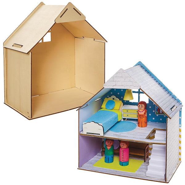 Baker Ross FN199 kit casă de păpuși din lemn - 1-pack, kit casă de păpuși pentru copii, kit de artizanat Casute de papusi Naty Shop Titlu implicit