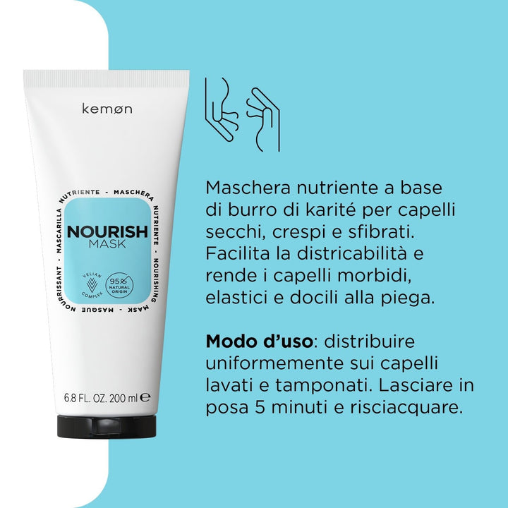 Kemon - Nourish Mask, mască hrănitoare pentru păr fragil, uscat și creț, pe bază de unt de shea, promovează descurcarea, pentru păr moale, 200 ml Masca de par Naty Shop
