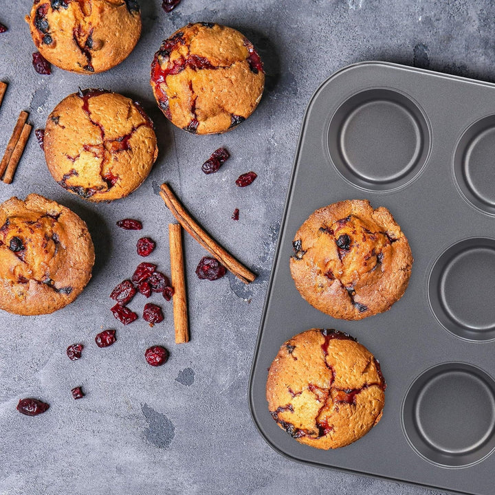 Relaxdays Muffinform, 2Er Set, 12Er Muffinbleche, Antihaftbeschichtet, Carbonstahl, Muffins & Cupcakes, Ø 6,5 Cm, Grau, 10030825 Matrite si tavi pentru copt Naty Shop