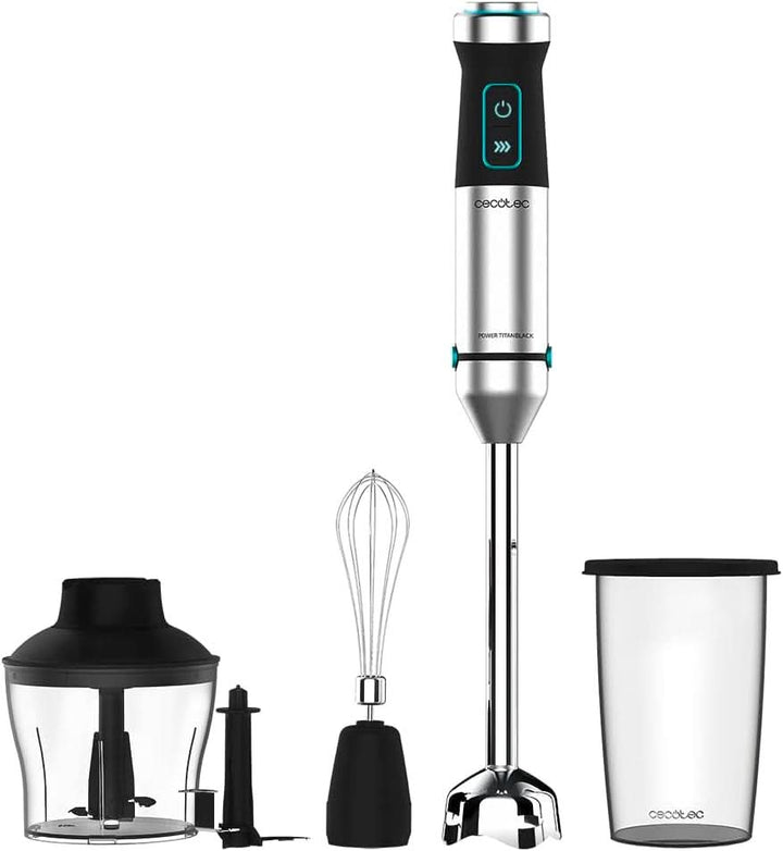 Cecotec Stabmixer Power Titanblack 1500 XL Perfectcream&Crush. 1500 W, Crossblades Technologie Mit 4-Klinge-Blättern Mit Schwarzer Titan-Beschichtung, Extralangem Fuß, Spritzschutz-Klingeneinsatz Mama si Copilul Naty Shop 1500 W 4 Zubehörteile