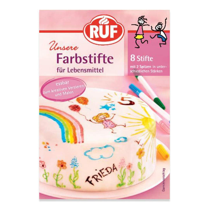 RUF Lebensmittel-Farbstifte, 8 Lebensmittelechte Speisefarben Als Stifte-Set Zum Malen & Schreiben Auf Fondant & Co., Zucker-Stifte Mit Je 2 Spitzen Coloranti Alimentari Naty Shop 16 G (1Er Pack) Stifte