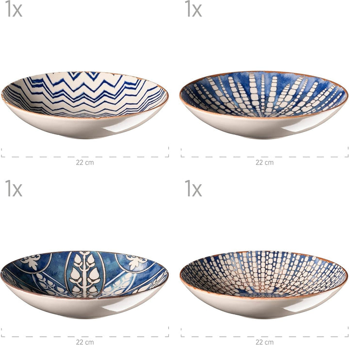 MÄSER 934017 Iberico Blue 12-Teiliges Tafelservice Für 4 Personen Im Maurischen Stil, Teller Set Mit Verschiedenen Vintage Mustern in Weiß Und Blau, Steinzeug Seturi vesela masa Naty Shop