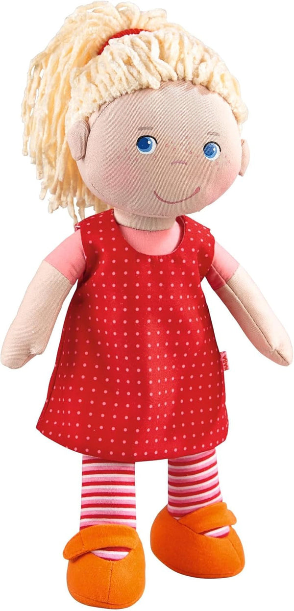 HABA 302108 - Păpușă Annelie, păpușă de cârpă cu haine și păr, 30 cm, jucărie de la 18 luni, roșu Papusi Naty Shop Singur