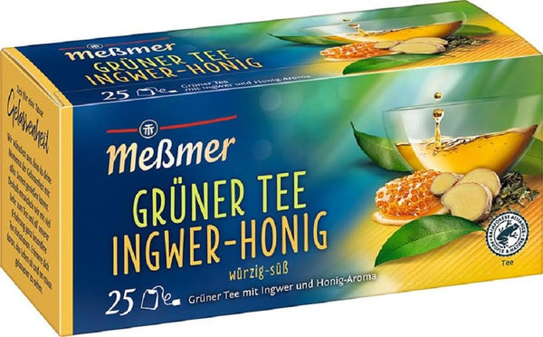 Ceai verde Meßmer cu ghimbir și miere | 25 pliculețe de ceai | Vegan | Fără gluten | Fără lactoză