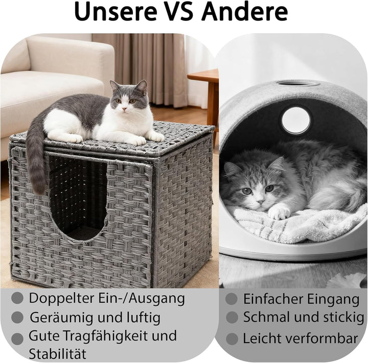 Pat pentru pisici Fernlandia Cat Pest, 52A x 50L x 45H cm, potrivit pentru peșteri de interior, cu 1 covoraș moale pentru pisici, rezistent la frig și zgârieturi, gri