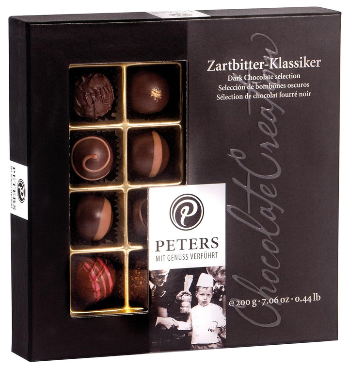 Peters, cutie cadou, amestec de praline cu sau fara alcool Bomboane de Ciocolata Naty Shop 200 grame Ciocolată neagră clasică