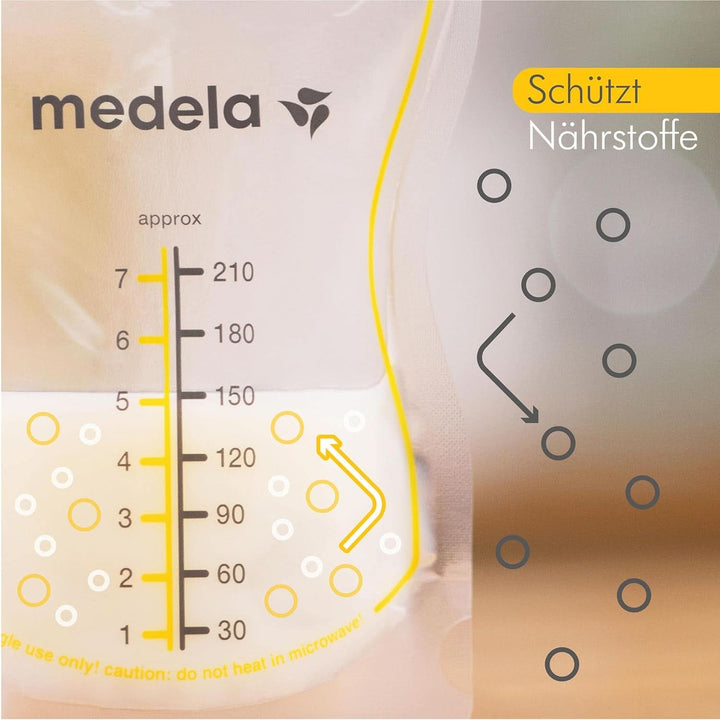 Medela Easy Pour Muttermilchbeutel Zum Einfachen Ausgießen, 100 Stück, 210 Ml, Auslaufsichere Einweg-Muttermilchbeutel Mit Überlaufschutz, Stillhelfer Accesorii Hrana si Alaptare Bebe Naty Shop