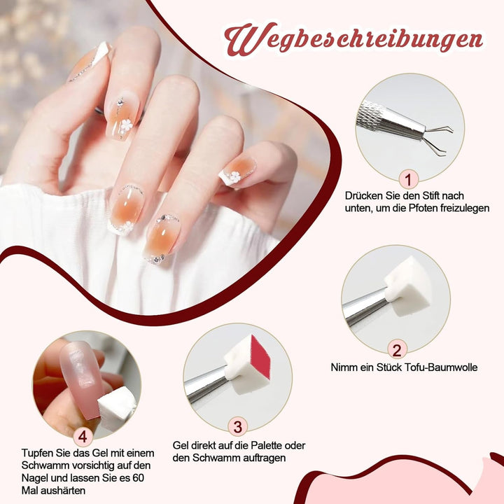 KASURE 300 Stück Nail Art Schwamm, Metall Mit Greifer Nagel Pinsel, Nageldesign Zubehör Für Nail Art, Schwammpinsel Für Farbverlaufs-Nageldesign