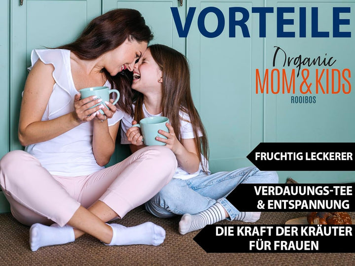 VITSTORM® BIO TEE Mom &amp; Kids – Ceai pentru femei și alăptare – Rooibos, mere, fenicul, melisă, alchemilla, căpșuni – Ceai relaxant - Fructat și delicios - Fără cofeină - Ceai din plante 100 g