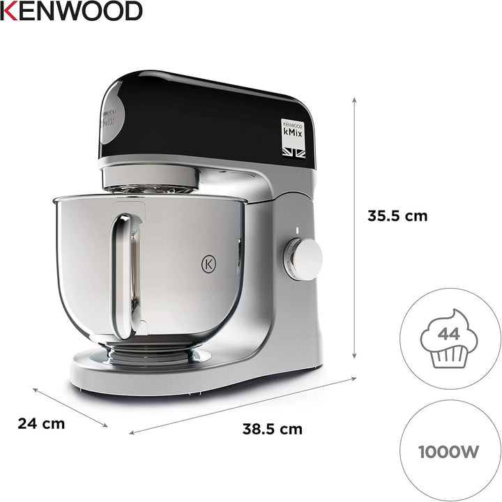 Kenwood Kmix KMX750BK Küchenmaschine, 5 L Edelstahl Schüssel, Safe-Use-Sicherheitssystem, Metallgehäuse, 1000 Watt, Inkl. 3-Teiligem Patisserie-Set Und Spritzschutz, Schwarz, 240X385X355 Naty Shop