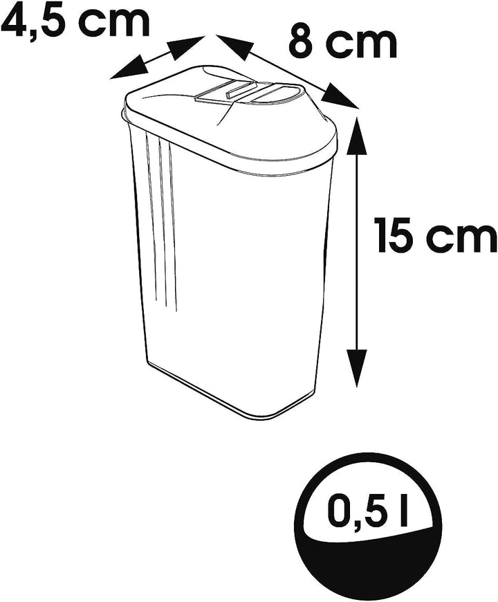 cutie de turnare keeeper pentru provizii uscate, capac de dozare reglabil continuu, plastic, 500 ml, 8 x 4,5 x 15 cm, Paola, alb Cutii depozitare alimente Naty Shop