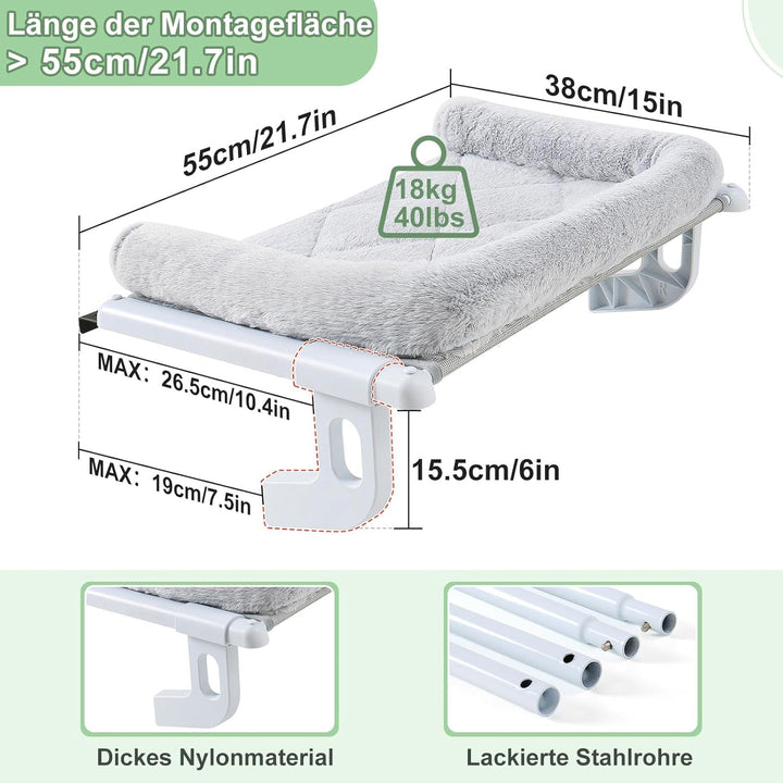 GUUSII HOME Șezlong încălzitor Pisici Șezlong pentru pisici Balcon Pat pentru pisici Pentru marginea patului Șezlong suspendat cu încălzire Pat suspendat Hamac Radiator Pisici Șezlong încălzitor Pisici 55 * 38cm Capacitate 18Kg (Gri, S)