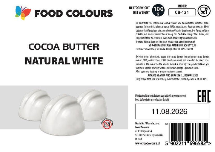 Food Colors, NATURAL WHITE, 100 grame, Colorant alimentar pe bază de unt de cacao Coloranti Alimentari Naty Shop