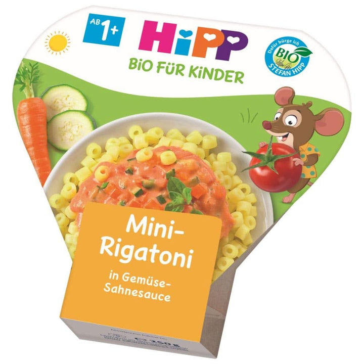 Legume de grădină hipp cu curcan și rozmarin, pachet de 6 (6 x 250 g) Mama si Copilul Naty Shop 6 x 250 grame Mini rigatoni în sos de smântână si legume