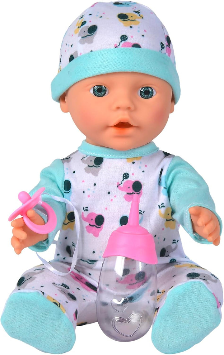 New Born Baby Little Elephant, păpușă din vinil cu funcție de băut și hrănit, biberon și suzetă, 30 cm, de la 2 ani Papusi Naty Shop