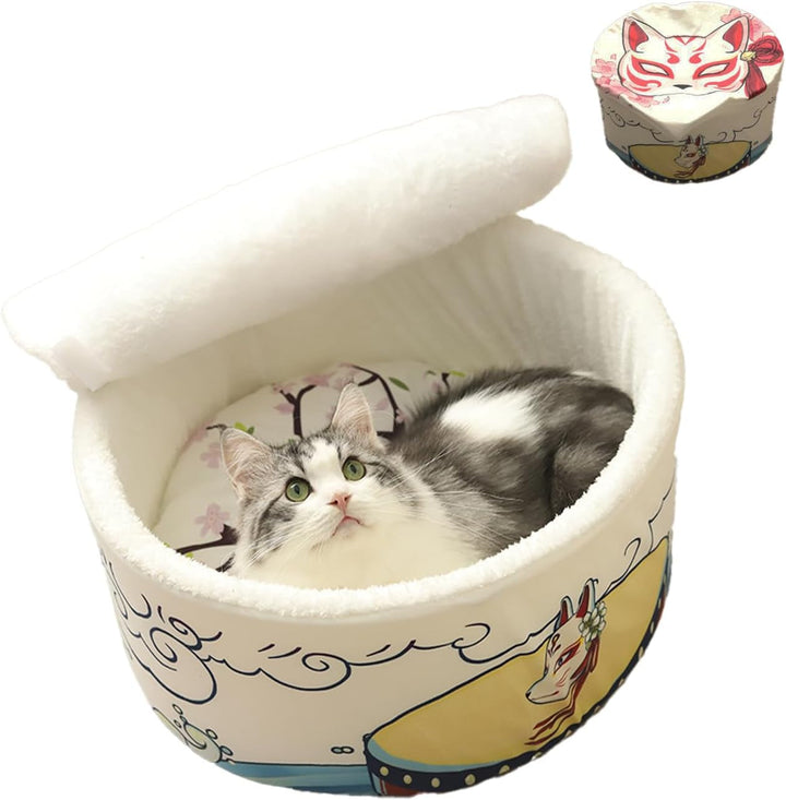 ZHUIYIWIN Peșteră pentru pisici, Paturi pentru pisici, Căsuță pentru pisici, Peșteră pentru îmbrățișări, Loc de dormit confortabil pentru pisici, Pisici, Căței, Căsuță de pluș pentru pisici de interior, Pisici (Albastru Portocaliu, M)