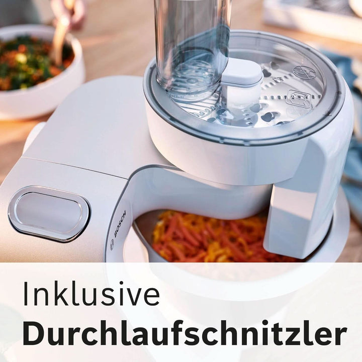 Küchenmaschine Serie 4 MUM58210, Edelstahl-Schüssel 3,9 L, Planetenrührwerk, Patisserie-Set Aus Edelstahl, Knethaken, Schlagbesen, Rührbesen, Durchlaufschnitzler, 3 Scheiben, 1000 W, Weiß/Silber Mama si Copilul Naty Shop