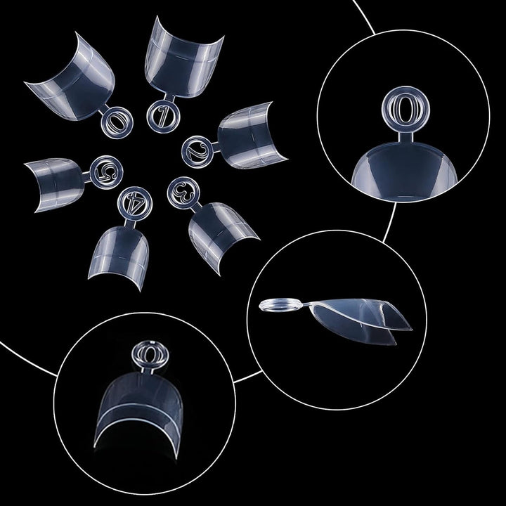 600 de bucăți unghii artificiale scurte ovale, 12 dimensiuni acrilice cu jumătate de acoperire, vârfuri de unghii false, unghii artificiale, pentru manichiură femei salon DIY (transparent)