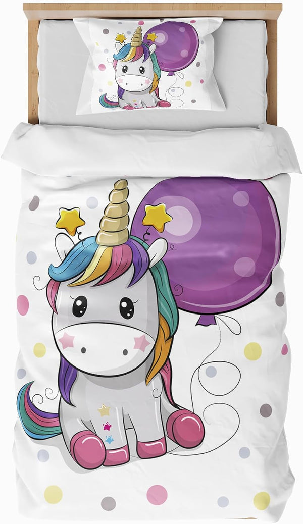 Lenjerie de pat pentru copii, diverse marimi si diverse personaje animate Lenjerie de pat - copii Naty Shop Unicorn (model 2) 100X135Cm+40X60Cm