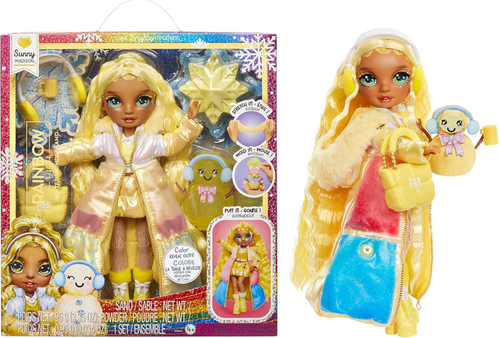 Rainbow High Winter Wonderland - Skyler (albastru) - păpușă de modă de 28 cm, cu zăpadă magică ascunsă care se acumulează cu apă, cu set de om de zăpadă, potrivită pentru copii de la 4-12 ani și colecționari Papusi Naty Shop Sunny (galben)