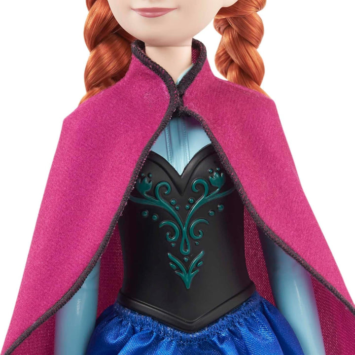 Mattel Disney Princess Anna doll, The Ice Queen doll, Păr pieptănat, Mobil, În costum de călătorie, Capa detașabilă, Cadouri Disney, Jucărie de la 3 ani, HLW49 Papusi Naty Shop