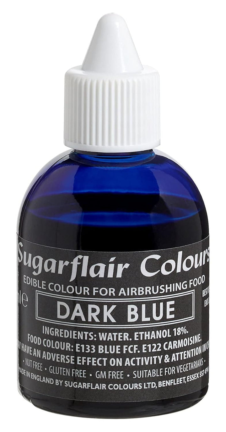 Sugarflair Airbrush Colouring Lebensmittelfarbe Black - Essbare Lebensmittel Farbe Flüssig, Airbrush-Farbe Für Kuchen, Cupcakes, Zuckerguss Und Kuchendekorationen - 60Ml Coloranti Alimentari Naty Shop Dunkelblau