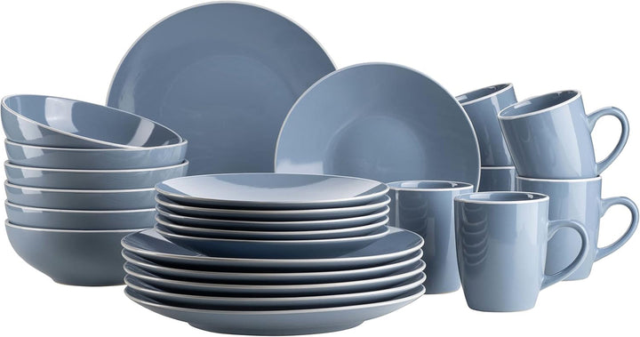 MÄSER 931770 Serie Elissa Modernes Geschirr Set Für 6 Personen in Türkis Mit Weißem Rand, 24-Teiliges Kombiservice, Steinzeug Seturi vesela masa Naty Shop Blau