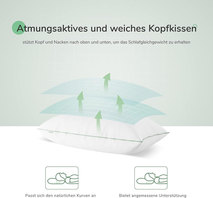 Novilla Pillow 65X65 Set de 2, 2800G (1400Gx2) Pernă reglabilă în înălțime Pernă pătrată de dormit Pernă albă de pat cu zip față de pernă lavabilă Perne standard Naty Shop
