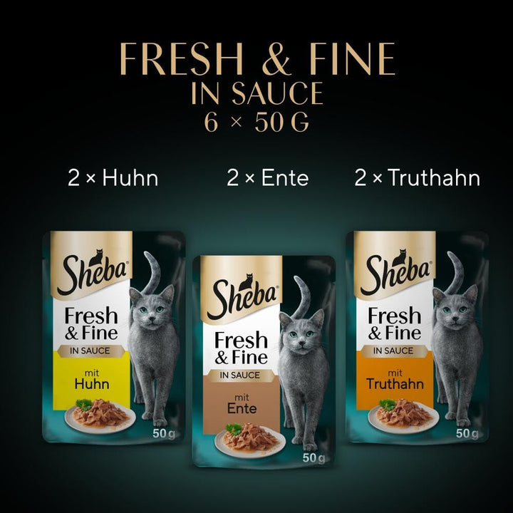 Sheba Portion Bag Wet Cat Food Multipack Fresh & Fine in Sauce With Chicken And Turkey, 6X6X50G - Hrană delicioasă pentru pisici în sos pentru pisici răsfățate