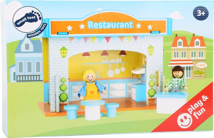 Small Foot 10852 Playhouse Restaurant Fabricat din lemn, Cu 2 figurine pentru păpuși, accesorii și acoperiș detașabil, De la 3 ani Casute de papusi Naty Shop