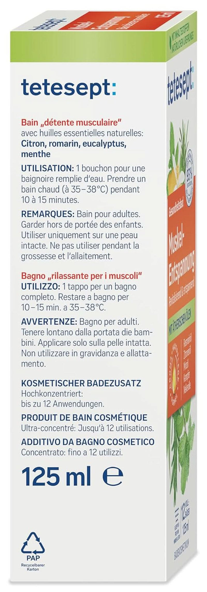 Tetesept Muskel, Aditiv de baie relaxant după efort fizic, 125 ml Duș și baie Naty Shop