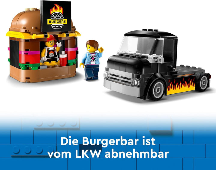 LEGO City Burger Truck, set de construcție cu mașină de jucărie pentru copii de 5 ani, minifigurină Food Truck și accesorii, cadou distractiv pentru băieți și fete 60404 Seturi de constructie Besuche den LEGO-Store