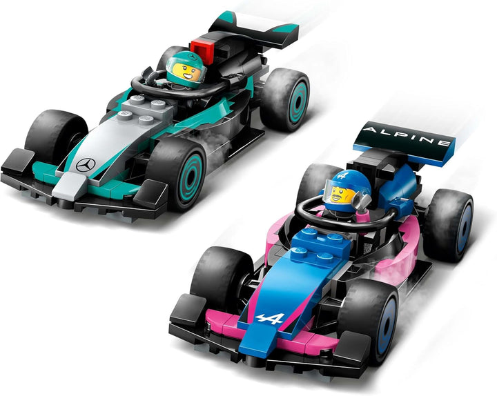 Garaj LEGO City F1 cu mașini de curse Mercedes-Amg și Alpine - Mașină de curse Formula 1 cu 2 piloți și 4 minifigurine mecanice - Cadou pentru băieți și fete 7+ și fani 60444 Seturi de constructie Besuche den LEGO-Store