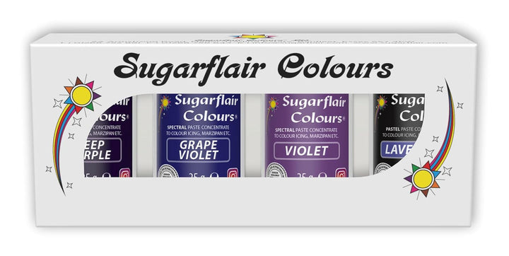 Sugarflair Pasta Lebensmittelfarben Purple Set/4, Pasta Lebensmittel Farben Für Fondant, Marzipan, Zuckerpaste, Buttercreme Und Mehr: Violet, Lavender, Grape Violet, Deep Purple - Set/4 Coloranti Alimentari Naty Shop