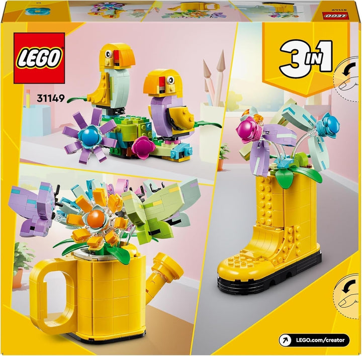 LEGO Creator 3In1 Set de stropitoare cu flori, decorare cameră copii, construiește o stropitoare cu buchet de flori, cizme de cauciuc sau 2 păsări de jucărie, cadou creativ pentru fete și băieți de la 8 ani 31149 Seturi de constructie Besuche den LEGO-Store