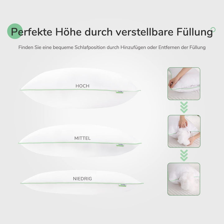 Novilla Pillow 65X65 Set de 2, 2800G (1400Gx2) Pernă reglabilă în înălțime Pernă pătrată de dormit Pernă albă de pat cu zip față de pernă lavabilă Perne standard Naty Shop