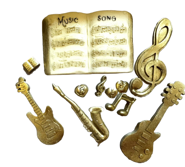 Set 10 decoratiuni comestibile din pasta de zahar, Instrumente muzicale Decoratiuni din Pasta de Zahar Nati Shop