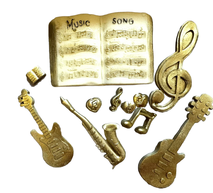 Set 10 decoratiuni comestibile din pasta de zahar, Instrumente muzicale Decoratiuni din Pasta de Zahar Nati Shop